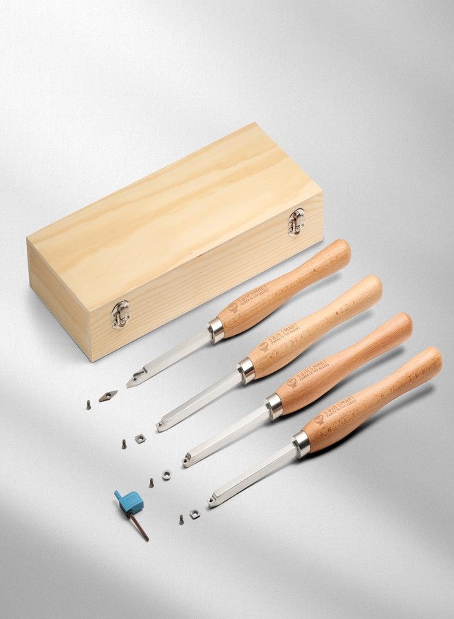 SainSmart 4 PCS Carbide Wood Lathe Turning Tool Set, Diamond, Round, and Square Replaceable Carbide Inserts, Ergonomic Wood Handle, for Turning Pens or Projects, One Wooden Storage Case - Image 5