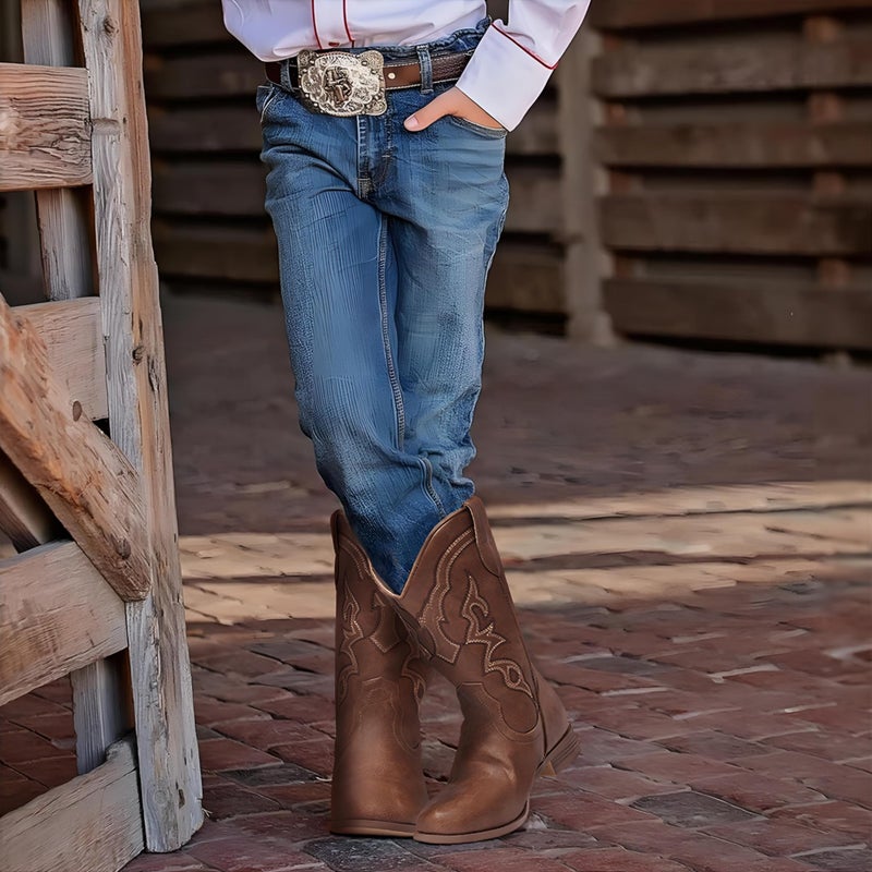 Choiran Cowboy Boots for Girls and Boys - Western Cowgirl Boots Unisex Mid Calf Riding Shoes for Toddler Little Kid/Big Kid - Image 2