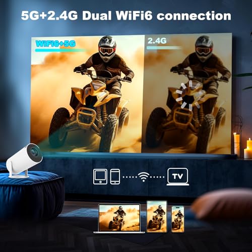 DreamFair Mini Projector, Support 4K 1080P Portable Projector with Dual Band WIFI6 5G Wireless 5.2 Bluetooth Android 11, 200 ANSI Lumens, 180° Rotatable, Auto Keystone Correction,35"-130" Screen Video Projector - Image 3