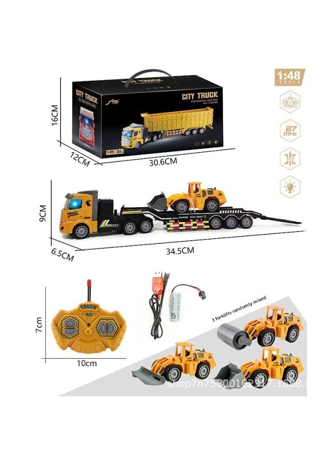 Wireless Remote Control Semi-truck Engineering Vehicle Heavy Transport Truck Large Tractor Trailer Self-dumping Boys Model Toy-Color:QH200-12D Flat Head Engineering Transport Vehicle With 1 Inertia Trolley 1 Lithium Battery 1 Charging Line-Proportion:Package 1: 1 Lithium Battery 1 Charging Line  - Image 1