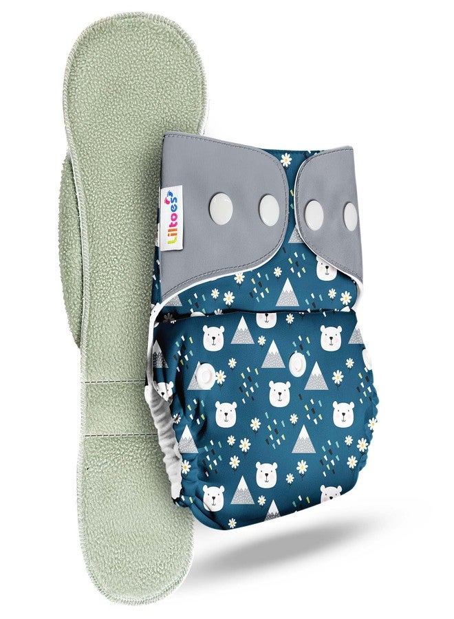 LILTOES Cloth Diapers For New Born Babies 0 to 3 Years | Freesize Adjustable and Reusable | Premium Cloth Nappies Pack of 1 (1 Cloth Diaper + 1 Insert) | (Ice Polar) - Image 1