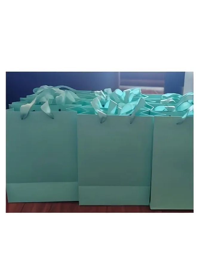 أكياس هدايا ورقية زرقاء فاتحة مع قوس أحمر 50 قطعة 7.87 × 3.94 × 11.02 بوصة قابلة لإعادة الاستخدام لحفلات الزفاف والتسوق - Image 2