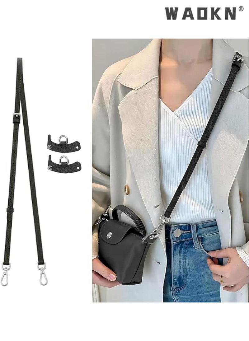 WAOKN - Leather Purse Straps,Replacement Crossbody Shoulder Strap for Mini Le PLIAGE,Crossbody Shoulder Strap Punch-Free Leather Shoulder Strap for Small Bag Handbag Clutch Bag Accessories （Black） - Image 1