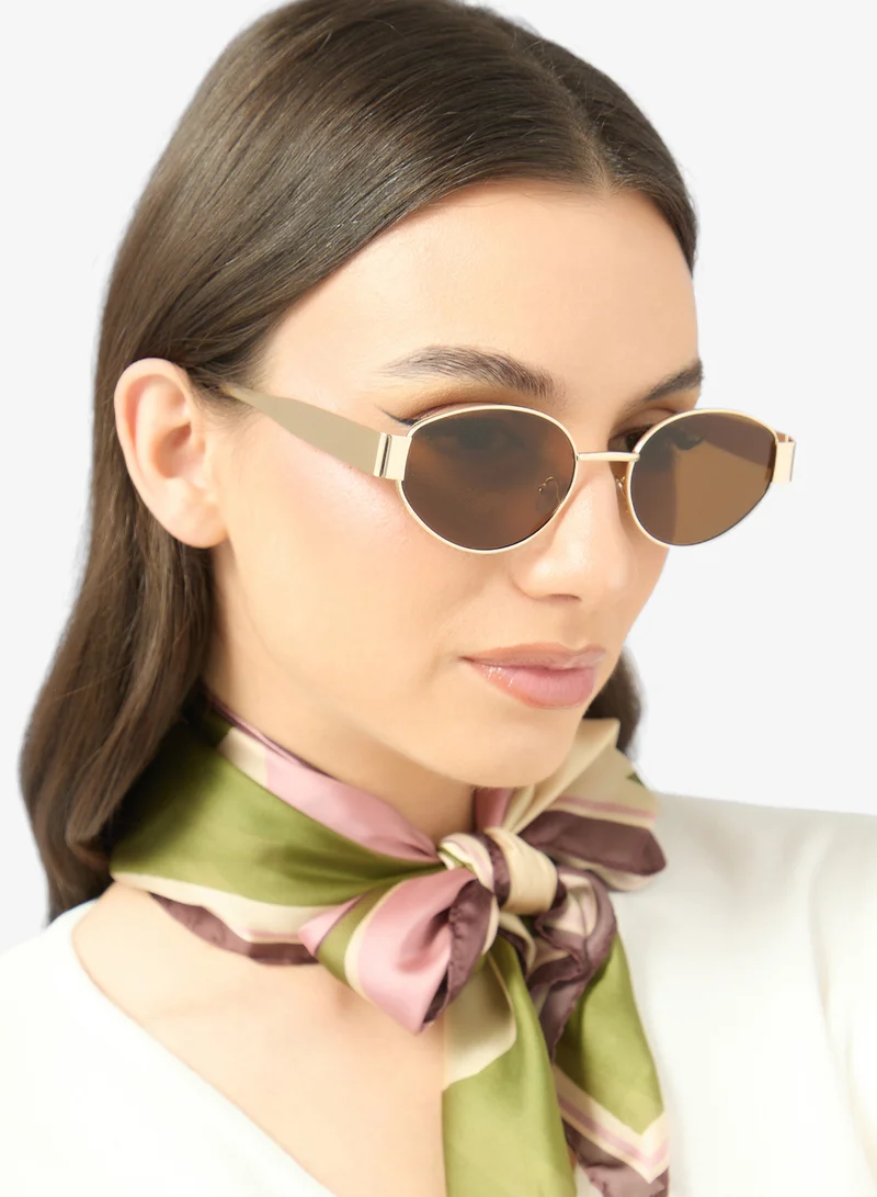 ELLA Brown Polarized Round Sunglasses With Gold Accent for Women | Best Price UAE