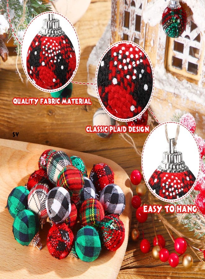 Breling 36 Pcs Mini Christmas Ball Small Christmas Buffalo Plaid Ornaments Set 1 Inch Black Red and Green Miniature Shatterproof Rustic Farmhouse Fabric Ball Ornaments for Mini Tree Xmas Party Decor - Image 3