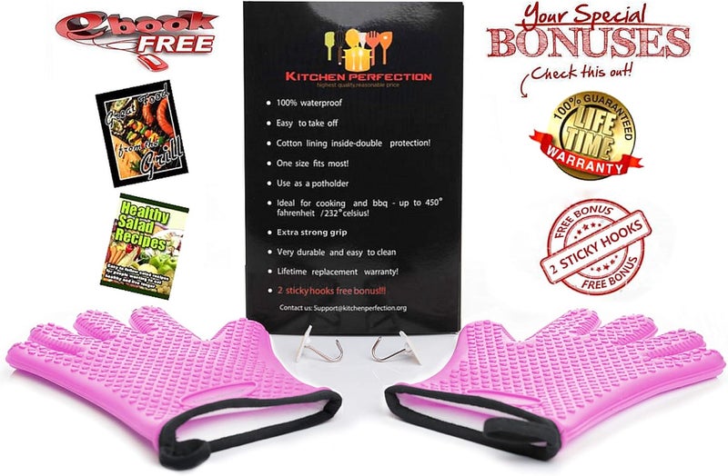 Kitchen perfection Silicone Smoker Oven Gloves -Extreme Heat Resistant BBQ Gloves-Handle Hot Food Right on Your Grill Fryer & Pit|Waterproof Grilling Cooking Baking Mitts|Superior Value Set+3 Bonuses - Image 4