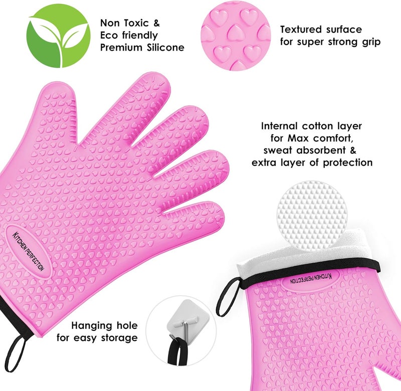 Kitchen perfection Silicone Smoker Oven Gloves -Extreme Heat Resistant BBQ Gloves-Handle Hot Food Right on Your Grill Fryer & Pit|Waterproof Grilling Cooking Baking Mitts|Superior Value Set+3 Bonuses - Image 2