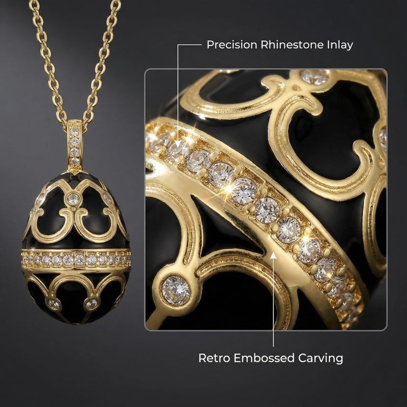 Wuzfully Easter Necklace for Women Dripping Oil Teardrop Pendant Necklaces,Russian Faberge Egg Necklace Bronze Filigree Charm Adjustable Chain Spring Gift - Image 2