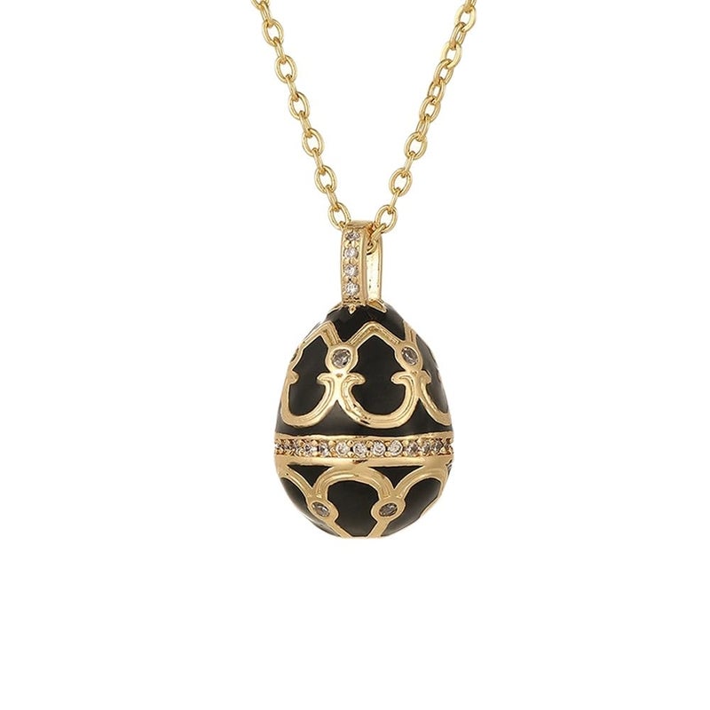 Wuzfully Easter Necklace for Women Dripping Oil Teardrop Pendant Necklaces,Russian Faberge Egg Necklace Bronze Filigree Charm Adjustable Chain Spring Gift - Image 1
