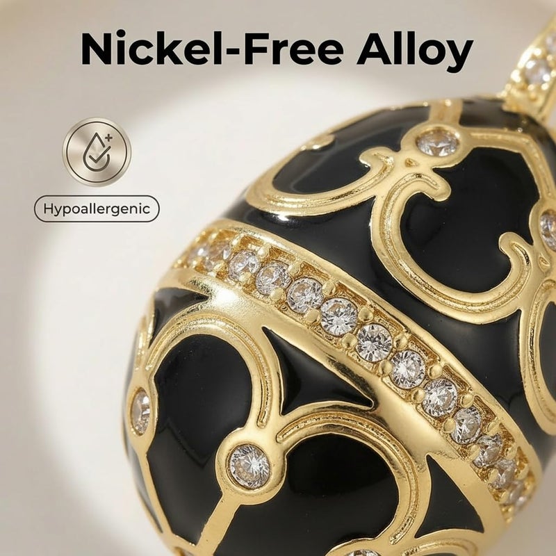 Wuzfully Easter Necklace for Women Dripping Oil Teardrop Pendant Necklaces,Russian Faberge Egg Necklace Bronze Filigree Charm Adjustable Chain Spring Gift - Image 3