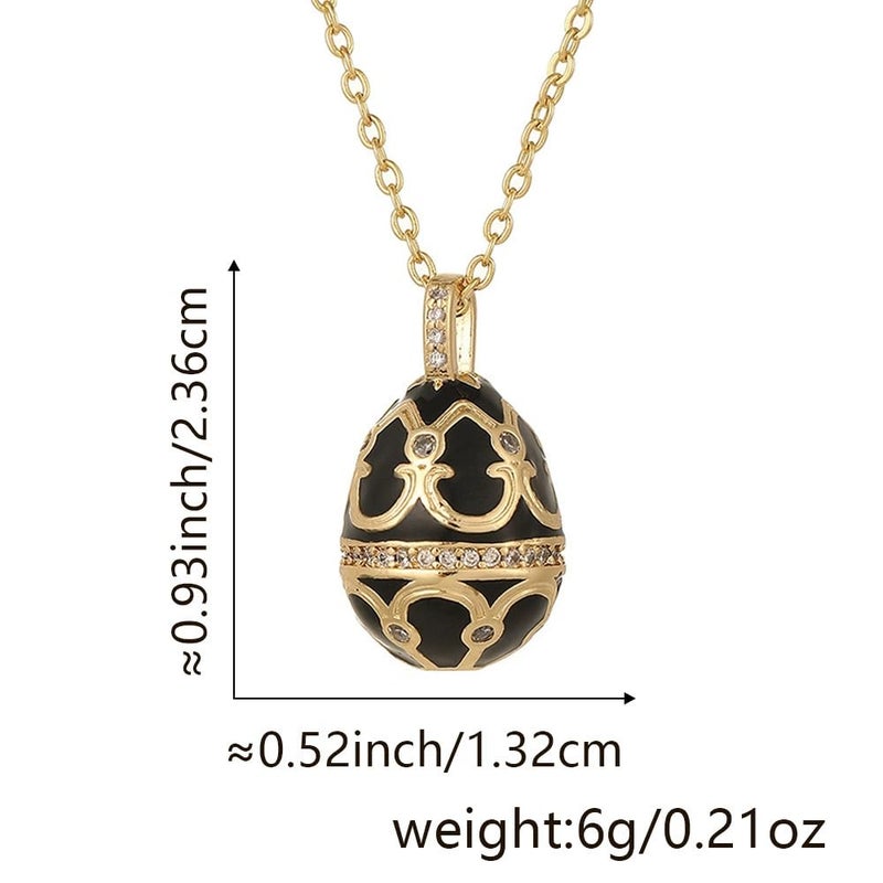 Wuzfully Easter Necklace for Women Dripping Oil Teardrop Pendant Necklaces,Russian Faberge Egg Necklace Bronze Filigree Charm Adjustable Chain Spring Gift - Image 5