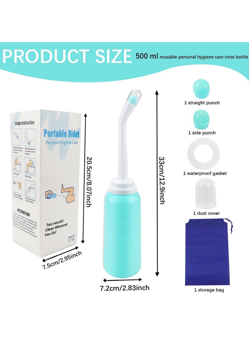 SAHHAHOME Handheld Bidet Bottle, Portable Travel Bidet with Dual Nozzles, 500ml, Sealing Ring, for Toilet Hygiene, Postpartum Care and Baby Care, Green - Image 5