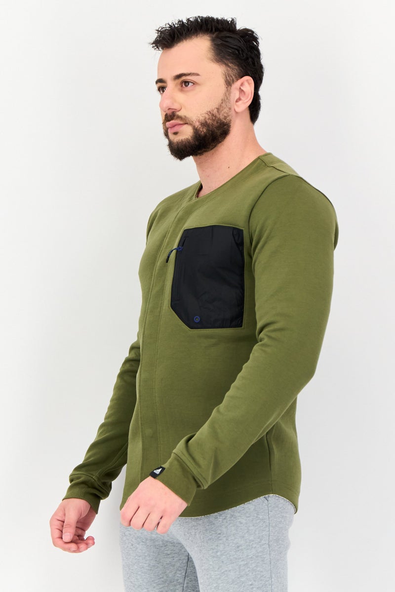 Adidas Men Sportswear Fit Long Sleeve Outdoor Sweatshirt, Olive - Image 3
