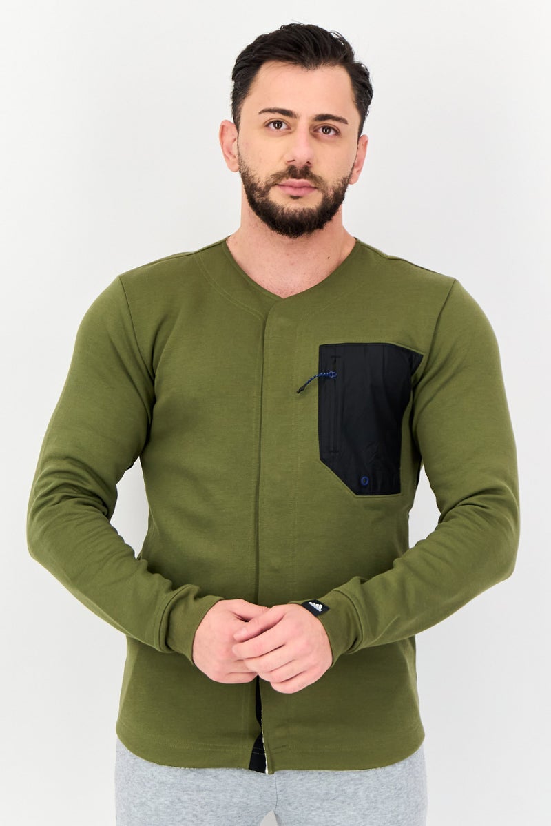 Adidas Men Sportswear Fit Long Sleeve Outdoor Sweatshirt, Olive - Image 1