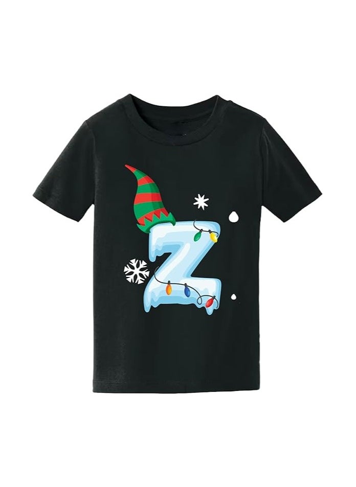 PRINTSHOP4ME - Christmas Initial Letter Printed Kids T-Shirts For Boys-Fun And Festive Holiday Gift For Your Little Guy-Gifts For Friends And Family Printed Round Neck T-Shirts For Kids - Image 1