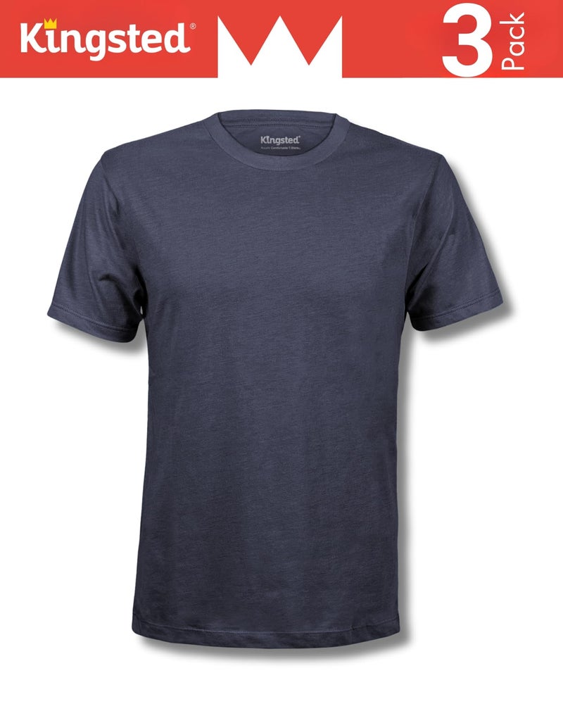 Kingsted Men's T-Shirts Pack - Royally Comfortable - Super Soft Cotton Blend - Short Sleeve Tagless Crewneck - Plain Colored Classic Tees (3 Pack, Monochrome, Large) - Image 2