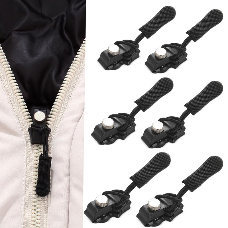 HEVIR Zipper Repair Kit, 6Pcs Instant Zipper Sliders with Nylon Pull Tabs & Metal Pull for Sliding Teeth, Universal Screw Fix Removable Zippers for Bags, Garments, Coats, Shoes & Boots (Black) - Image 1