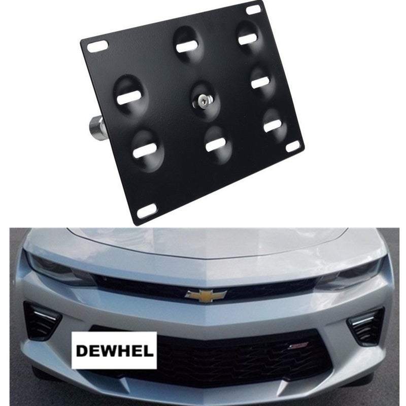 DEWHEL Front Bumper Tow Hook License Plate Mount Bracket Holder Bolt On No Drill Hole Aluminum Performance for 16Up 6th Gen Chevrolet Camaro 2016 2017
