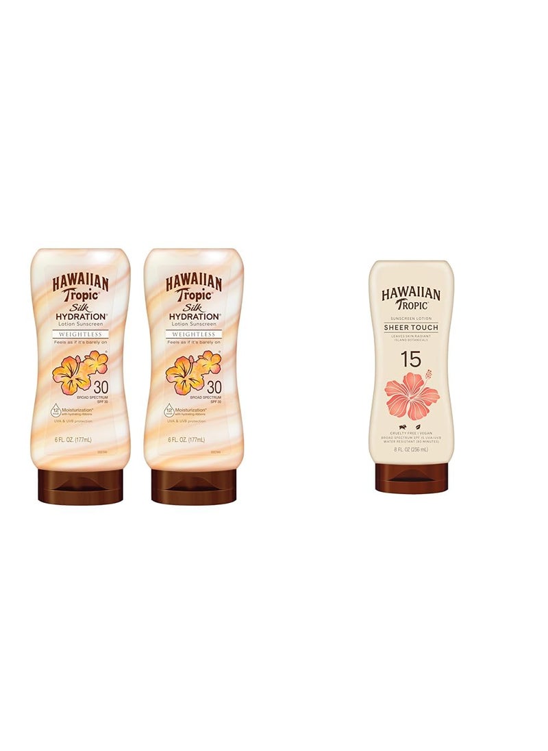 Hawaiian Tropic Hawaiian Tropic Weightless Hydration SPF 30 Twin Pack  Sheer Touch Ultra Radiance SPF 15 Sunscreen Lotions  12hr Moisturizing OilFree 