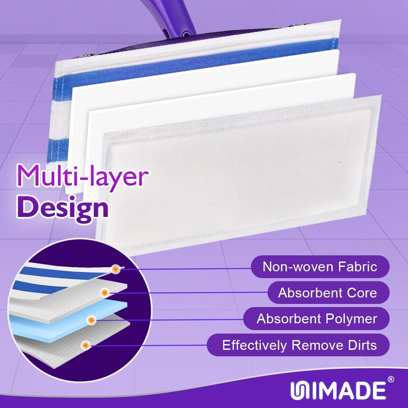 UNIMADE 100 Count Mop Pad Refill Compatible with Swiffer WetJet, Disposable Multi-Layers Mopping Pads for All Hard Surface, Especially Hardwood Floor, Super Absorbent Spray Mopping Pad Refills - Image 3