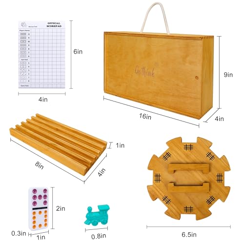 GOTHINK Mexican Train Dominoes Set Double 12 Dominos Set for Kids Adults and Family Dominoes Tile Board Game with Tiles Holders8 Colorful Metal Trains9 Wooden Hub Scoreboards2 Wooden Case - Image 5
