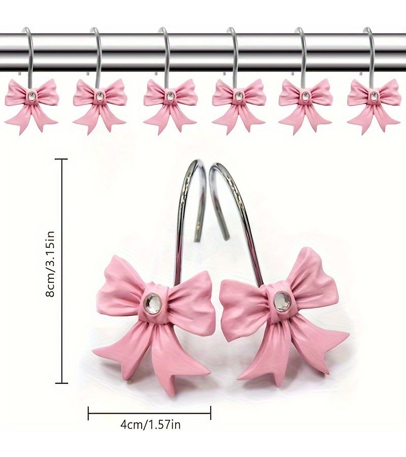 12 Pink Bow Metal Resin Shower Curtain Hooks for Bathroom Kitchen Home Decor - Image 2
