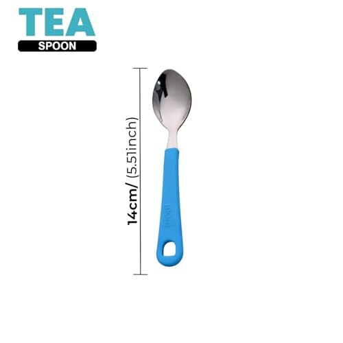 SUPERMOM Spoon Set for Kitchen 6 Pcs – Stainless Steel Tea Spoon with Comfortable Plastic Handle – Durable Rust-Resistant Spoon Set for Kids Cutlery, Tea, Coffee, Desserts Eating & Daily Dining (Blue) - Image 3