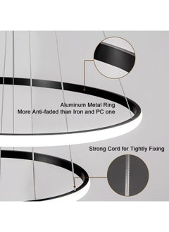 HUA QIANG WANG Modern LED Pendant Light, 3 Ring Black Chandeliers Fixture Dimmable with Remote Control 3-Color LED Ceiling Light for Bedroom, Living Room, Dining Room, Kitchen  - Image 2