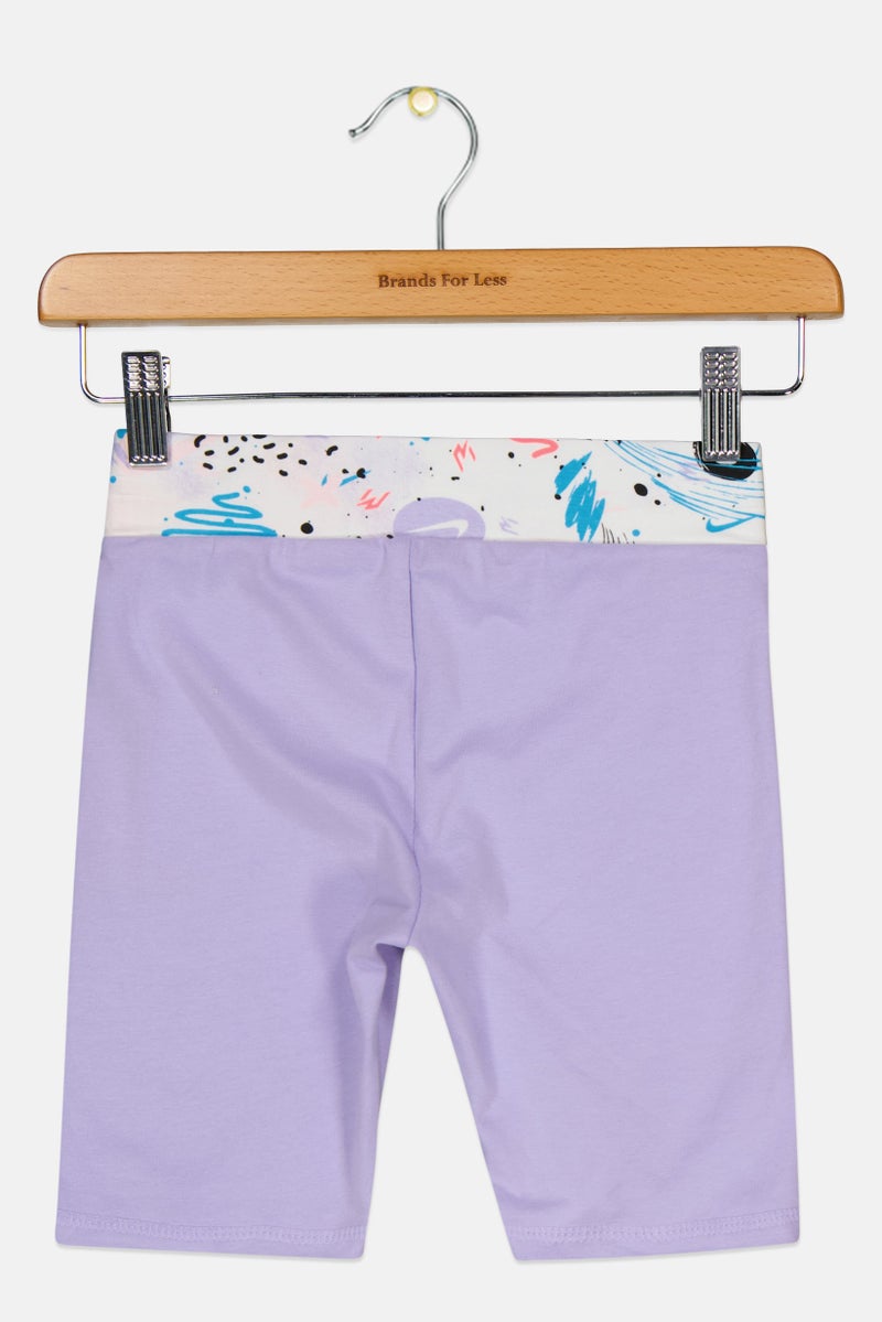 Nike 3Brand by Russell Wilson Kids Girl Sportswear Fit Brand Logo Training Shorts, Lavender - Image 2