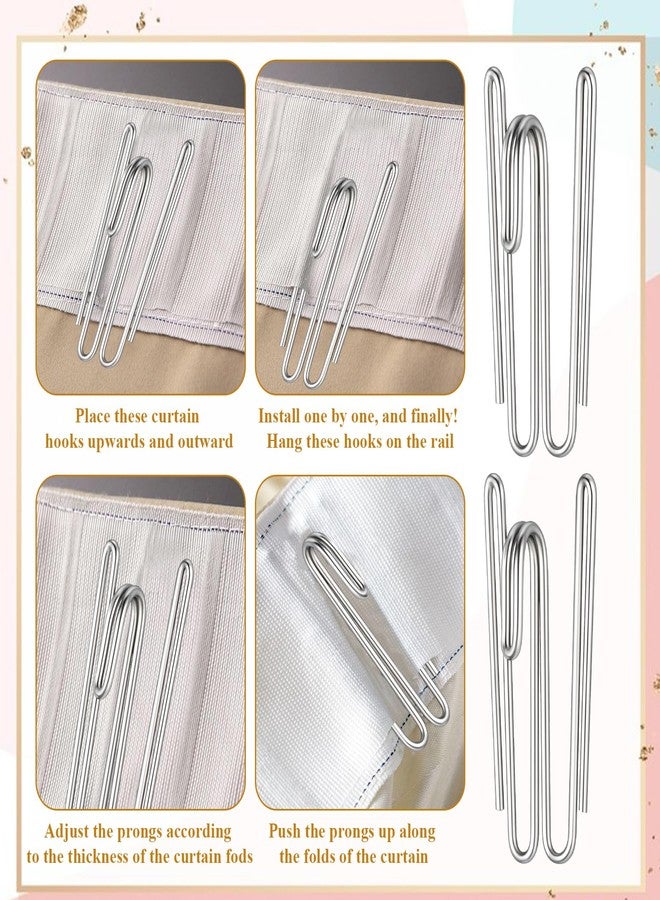 SHENLIU 150 Pcs Stainless Steel Curtain Pleat Hook, Drapery Hooks Traverse Pleater, Drapery Clasp and Pin, Curtain Pleater Tape Hook, 2 Prongs Pinch Pleat Clips Hooks for Window Door Bathroom Curtains - Image 3