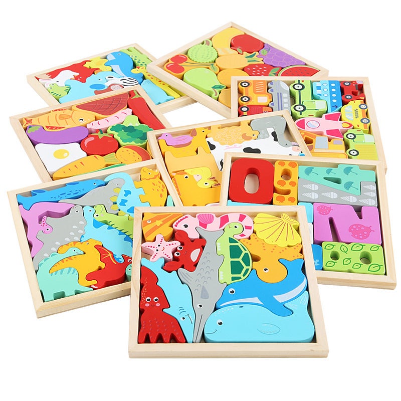 Children'S Cartoon Animal Creative Wooden Three-Dimensional Jigsaw Puzzle Animal Hand-Scratch Puzzle Building Blocks Traffic Puzzle - Image 3