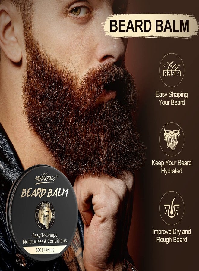 POP MODERN.C Beard Growth Kit Beard Grooming Kit 6pcs Beard Wash Shampoo Beard Oil Beard Balm Beard Comb Brush Scissors - Image 4