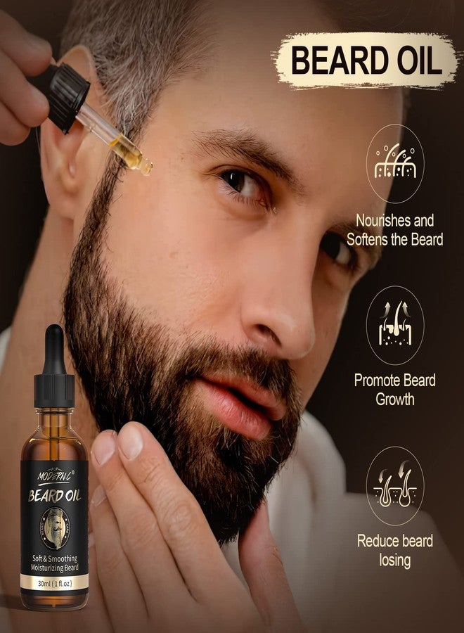 POP MODERN.C Beard Growth Kit Beard Grooming Kit 6pcs Beard Wash Shampoo Beard Oil Beard Balm Beard Comb Brush Scissors - Image 3