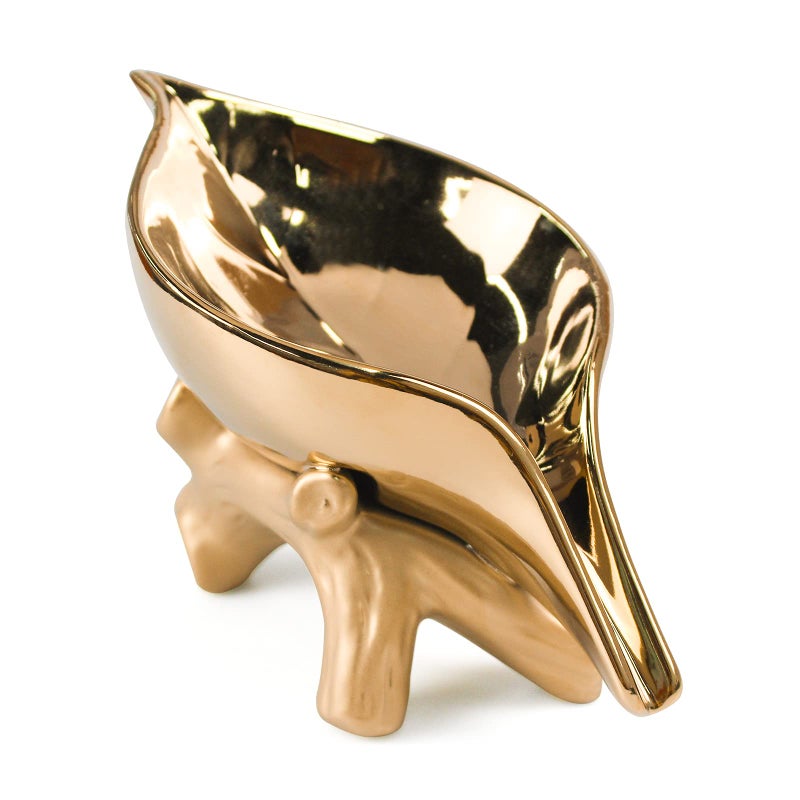 Leaf Soap Dish for ShowerCeramic Soap Holder with Stump Bathroom Ring Dish Holder for Jewelry Engagament Wedding Birthday Gifts Gold
