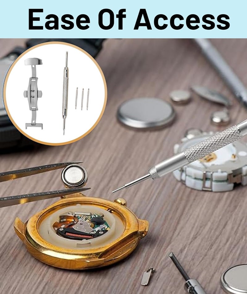 squishy 5-Piece Set Butterfly Clasp Watch Strap, Double Push Button Deployment Buckle with Spring Bar Tool, Silver Watch Band Replacement for Men and Women, for Formal and Casual Wear - Image 4