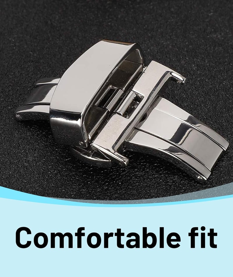 squishy 5-Piece Set Butterfly Clasp Watch Strap, Double Push Button Deployment Buckle with Spring Bar Tool, Silver Watch Band Replacement for Men and Women, for Formal and Casual Wear - Image 2