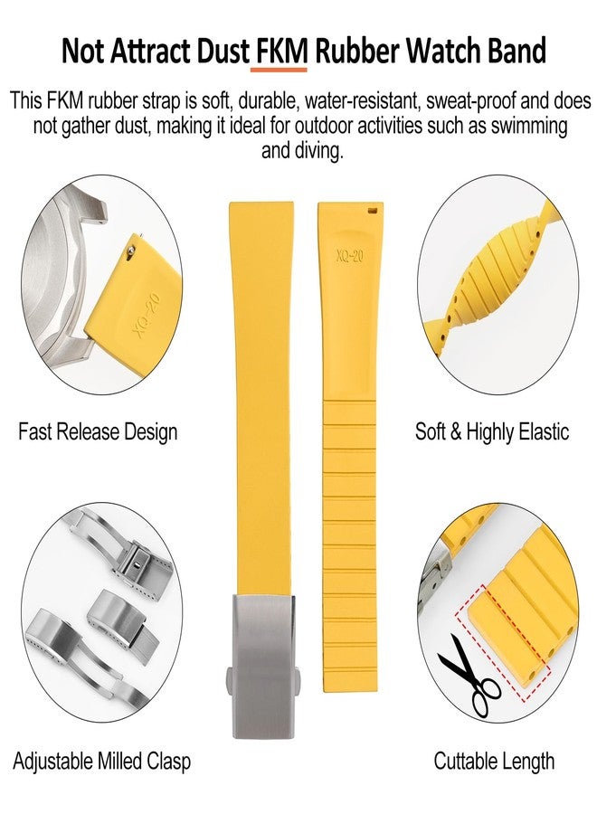 watchdives FKM Rubber Watch Strap, Cut to Size Fast Release Watch Band Soft Replacement Watchband with Milled Clasp for Men Women 18mm 19mm 20mm 21mm 22mm (Yellow, 20mm) - Image 2