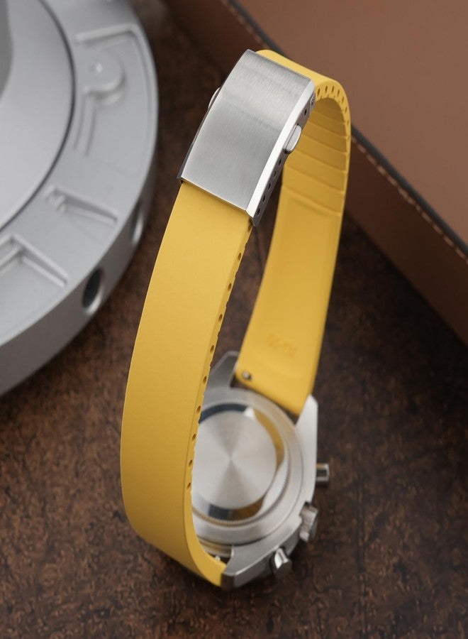 watchdives FKM Rubber Watch Strap, Cut to Size Fast Release Watch Band Soft Replacement Watchband with Milled Clasp for Men Women 18mm 19mm 20mm 21mm 22mm (Yellow, 20mm) - Image 5