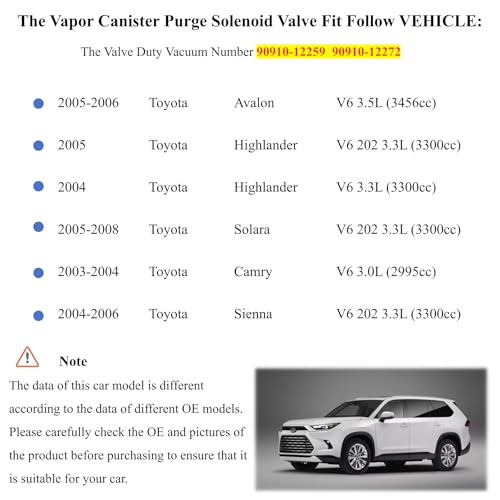 PANNUOSCS Vacuum Vapor Canister Purge Valve Solenoid Fit for 2004 2005 2006 2007 2008 Toyota Corolla/Highlander/Sienna/Avalon Vapor Canister Purge Solenoid for 3.0L 3.3L 3.5L Replace#90910-12259 - Image 4