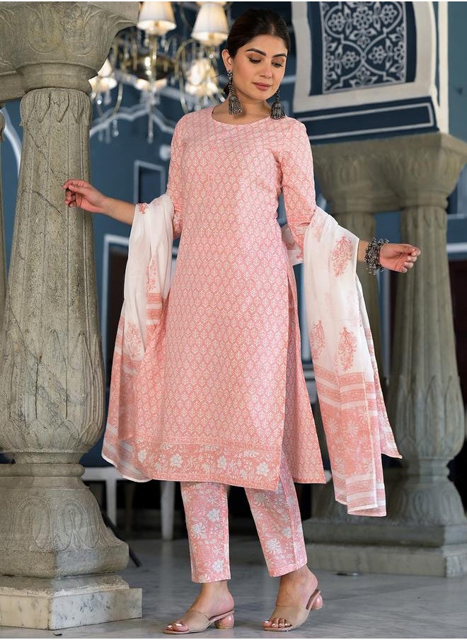 Vishudh Women Pink Printed Cotton Kurta Set by Styli  - Image 2