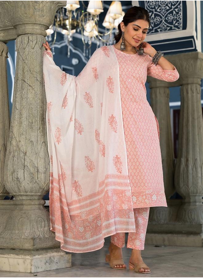 Vishudh Women Pink Printed Cotton Kurta Set by Styli  - Image 1