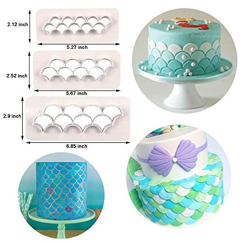 HiParty 4Pcs/Set Mermaid Tail Silicone Fondant Mold & Scale Fondant Cutter, Fish Scales Pattern Geometric Embossing Biscuit Cookie Cutter DIY Mermaid Birthday Party Cake Decorating Supplies - Image 4