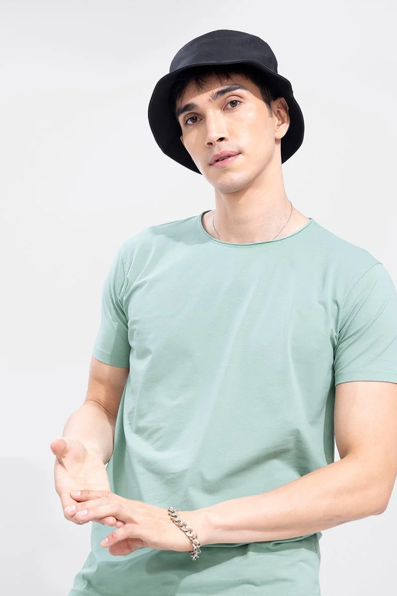 SNITCH Green Solid Half Sleeve Slim Fit Casual T-Shirt