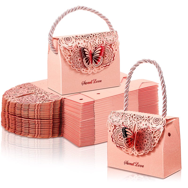 Outus 50 Pcs Butterflies Purse Party Favor Bags Favor Boxes Butterfly Goodie Bags Candy Party Treat Boxes for Wedding Birthday Bridal Shower Gift SuppliesPink - Image 2