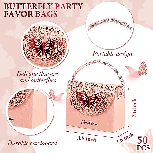 Outus 50 Pcs Butterflies Purse Party Favor Bags Favor Boxes Butterfly Goodie Bags Candy Party Treat Boxes for Wedding Birthday Bridal Shower Gift SuppliesPink - Image 3