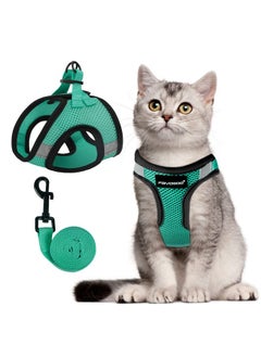 FAYOGOO Cat Harness and Leash Set | Upgrade Step-in Escape Proof Harness | Lightweight Soft Vest, No-Choke Design for Walking, Travel, Camping (Green)
