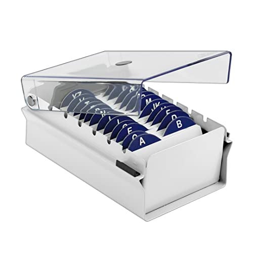 Acrimet Index Business Card Size File Holder Organizer Box Metal Base Heavy Duty AZ Index Cards and Divider Included White Color with Clear Crystal Plastic Lid Cover - Image 1