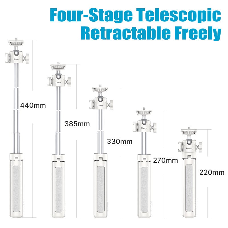 Ulanzi Ulanzi MT-42 Camera Tripod Mini Tabletop Tripod Selfie Stick with Cold Shoe,Travel Tripod for Phone 12 Canon G7X Mark III Sony ZV-1 RX100 VII A6600 Vlogging Filmmaking Live Streaming White - Image 2