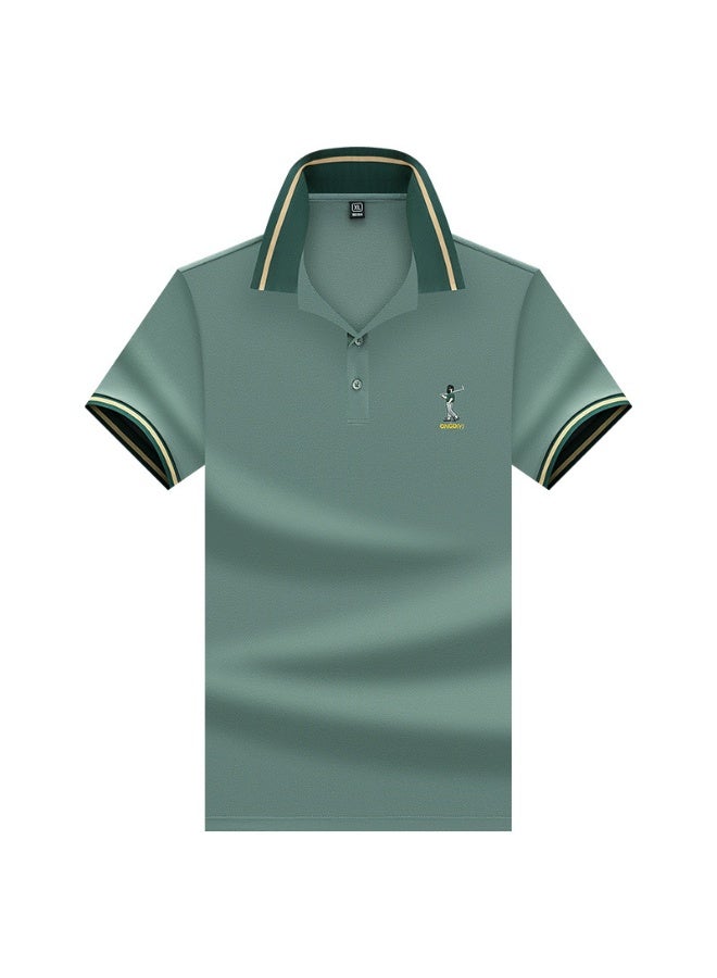 Business Casual Short Sleeve Polo Shirt Embroidered Collar Breathable Solid Color Summer for Middle-Aged Men - Image 1