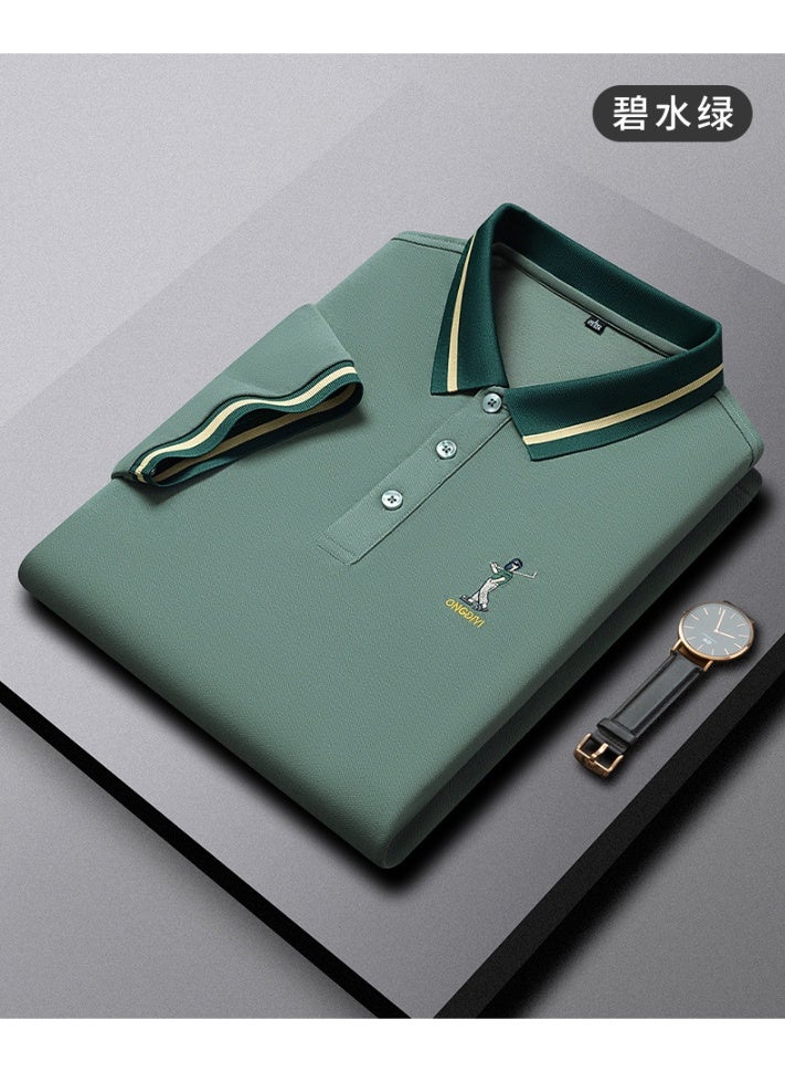 Business Casual Short Sleeve Polo Shirt Embroidered Collar Breathable Solid Color Summer for Middle-Aged Men - Image 2